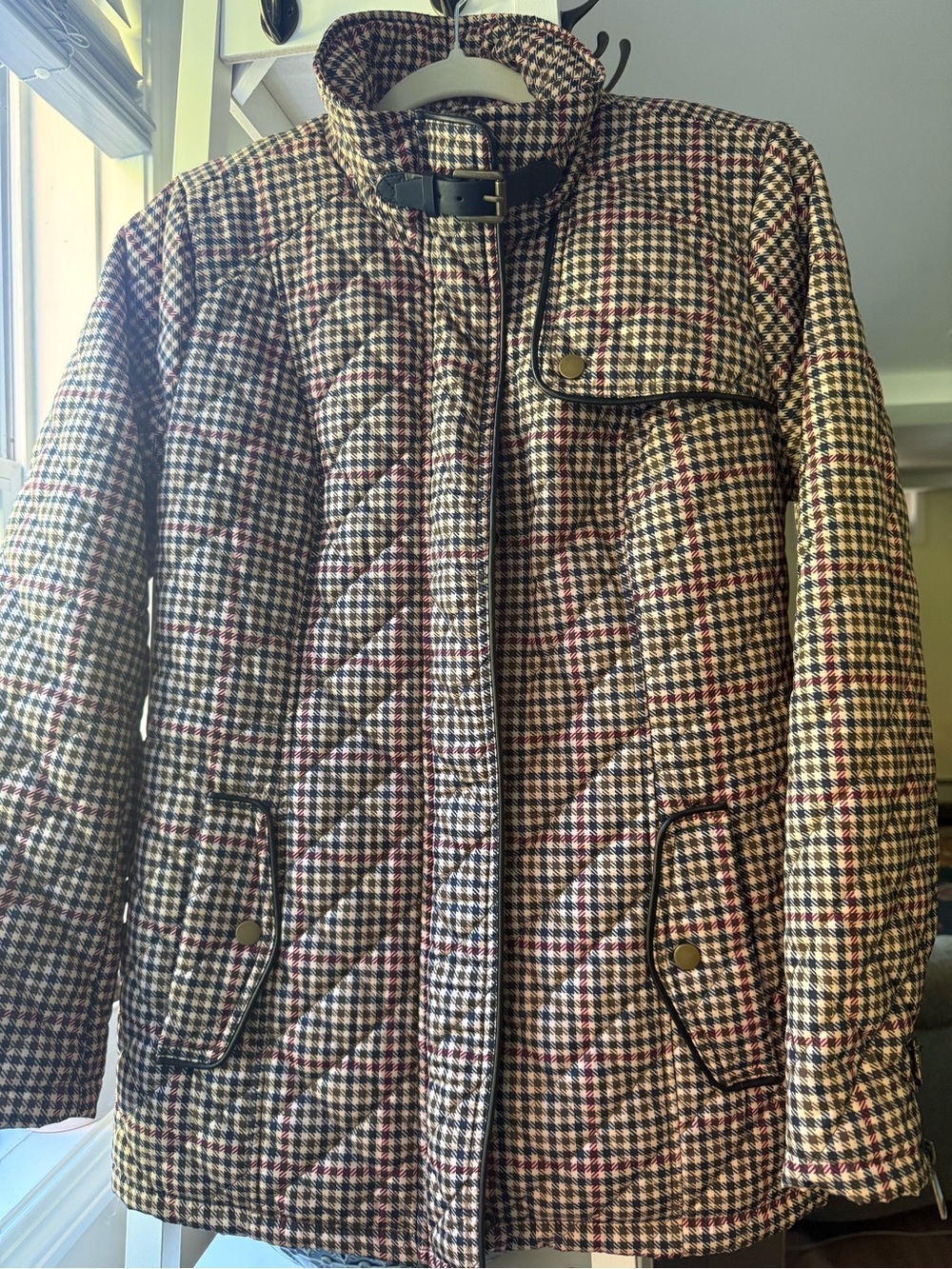 Plaid Quilted Funnel Neck Sherpa Lined Jacket Women’s Small
